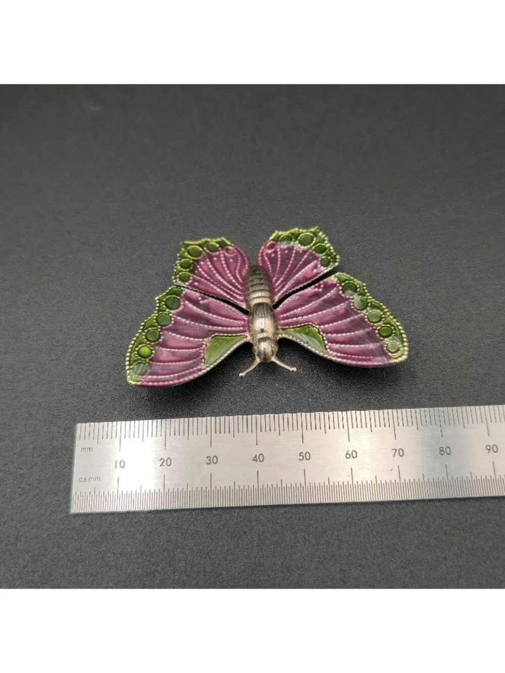 Vintage Purple and Green Enamel Butterfly - Shimmering Insect Pin Brooch B1436